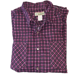 Vintage Haband Casual Joe Shirt Men L Flannel Red Plaid Pearl Snap Shirt